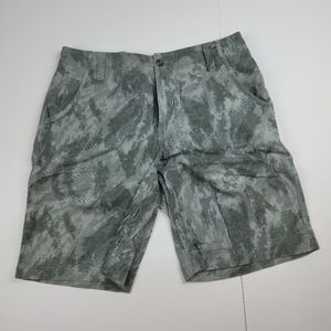Mossimo Mens Size 36 Green Marbled Print Chino Style Shorts Flat Front 9" Inseam